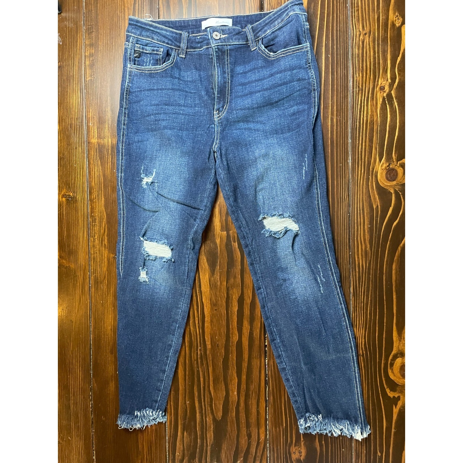 Kancan Jeans, Women's Size 13/30, Blue, Denim, Distressed, Frayed Hem, Mid Rise